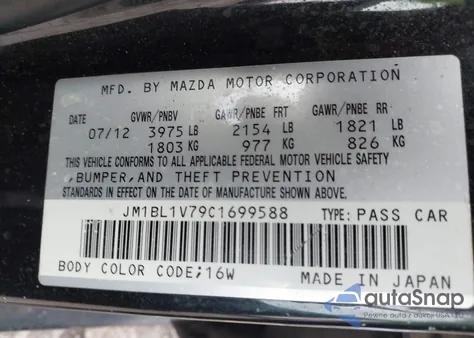 2012 Mazda Mazda3 I Touring from USA, damaged, VIN JM1BL1V79C1699588